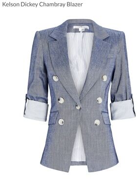 Veronica Beard Chambray Double-Breasted Blazer in Light Blue